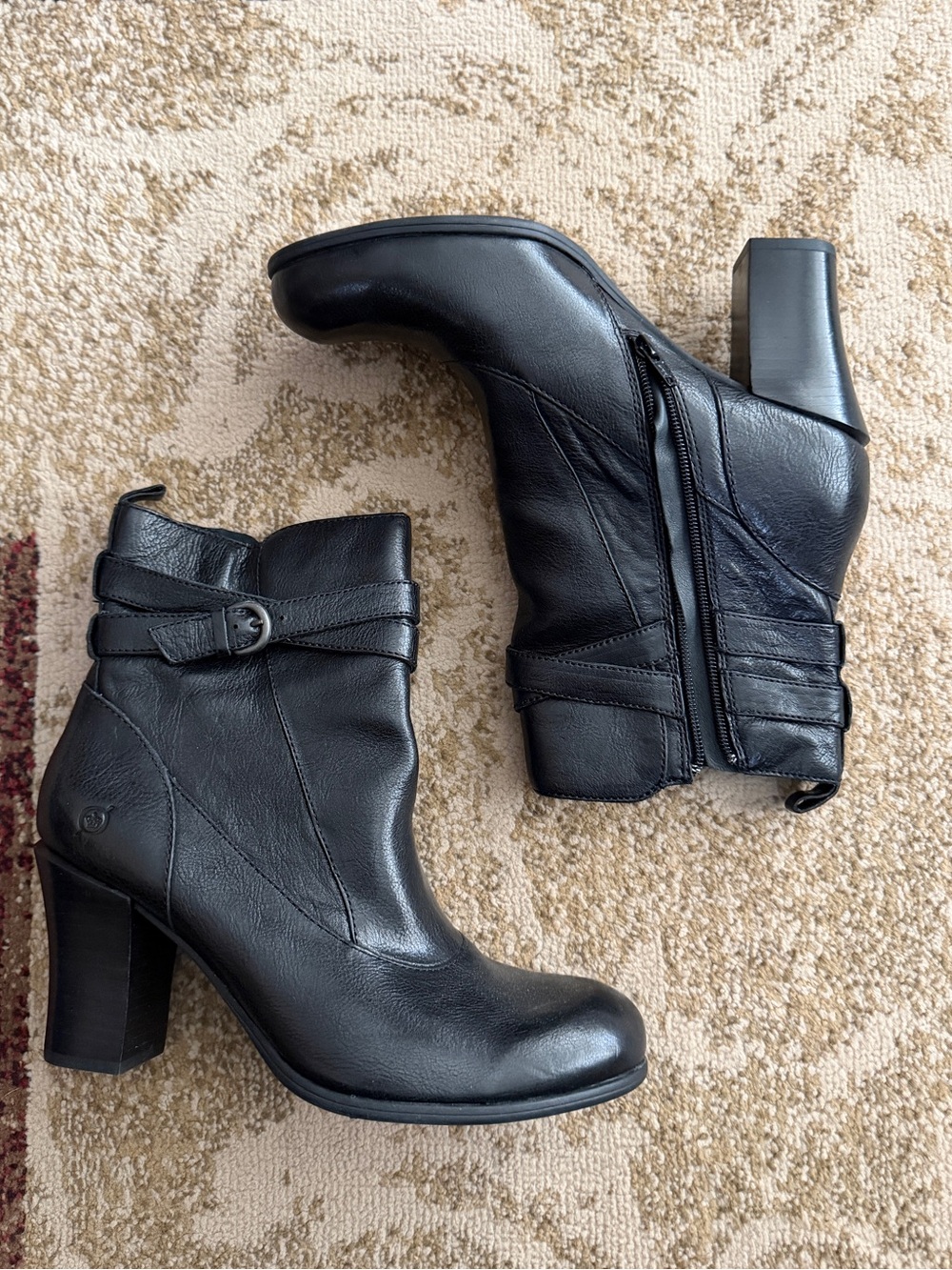 Born brand. Never worn with tags. Black Leather Ankle Boots with Buckle
